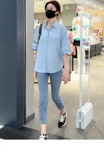 Spring Autumn Fashion Set White Shirt Slimming Jeans Two Piece Set High End Feel Womens Clothing Soft Lily Brand