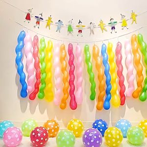 Thickened Spiral Twist Balloons 10pcs Colorful Twisting Long Strip Balloon Polka Dots Balloons Party Decoration Magic Ballons Package For Birthday Wedding Anniversary Graduation Supplies