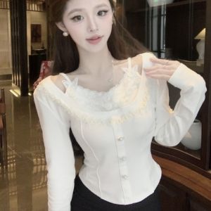 GUZILIAN | Stylish Beautiful Sweetheart Trendy Fashion Slimming Womens Top Spring Autumn New Style Commute Style Korean Version Long Sleeve Solid Color