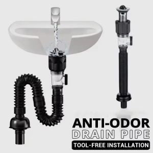 Universal Sink Drain Pipe Set: Retractable Deodorant & Sewer Drainage