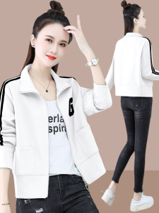 White Stand Collar Baseball Jacket Women Open Cardigan Early Spring Autumn New Loose Short Casual Sports Coat Zipper Closure