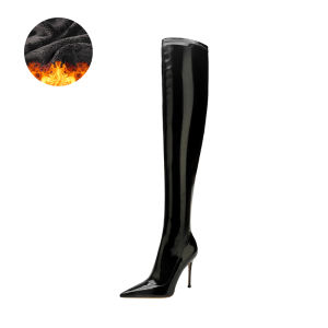 เซ็กซี่ รองเท้าส้นสูงเหนือเข่า ผู้หญิง รองเท้าบูทแฟชั่น ยืดได้ รัดรูป Fit ฤดูหนาว อุ่น พื้นยางหนังแกะด้านในสวมใส่สบาย