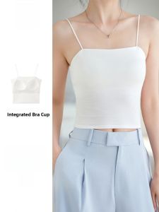miiow | Womens Summer Camisole Tank Top Pure Color Versatile With Chest Pad Bra Underwear Integrated Outerwear Wrap Chest Beautiful Back Underwear
