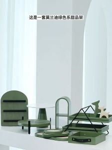 Khay đựng bánh sinh nhật điểm tâm màu xanh rêu