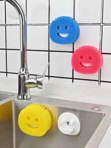 2/4PCS Smiling Face Dishwashing Sponge Cloth Strong Scouring Pad Kitchen Bathroom Miracle Sponge Stain Odor Resistant Magic Wipe