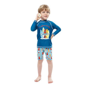 Swimming Suit for Kids Boy Children Blue Rash Guard Two Pieces Swimwear for Child with Swim Cap Long Sleeve Beachwear for Baby Swimming Outfit for Kids