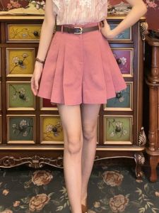 Hong Kong Style Retro All-Matching Graceful Pants Slim Looking Pink Culottes High Waist Pleated Shorts Womens Summer 2024 New Arrival
