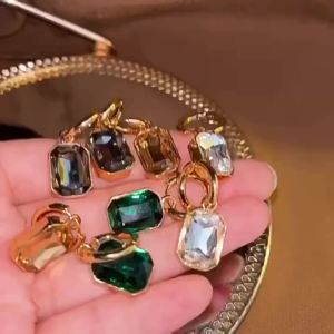 Trendy Square Stainless Steel Zirconia Earrings For Women Girls Gold Color Metal Crystal Earring Party Birthday Daily Jewelry