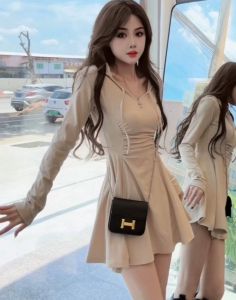 Wear hooded dress new autumn womens waist slimming dress advanced