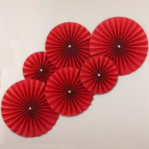 Red Paper Fan Wall Decals round Decorative Wedding Fans Chinese Style Bridal Bedroom Decoration Festive Wedding Celebration