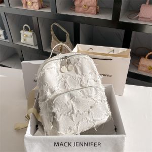 Large Capacity Commuter Denim Fringe Womens Backpack Fashionable 2024 Mack Jennifer Casual Shoulder Bag with Magnetic Buckle