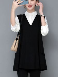 Womens Knitted Sweater Vest Top Layering Spring Autumn plus Size Loose Outerwear V-neck Polyester Fiber Pure Color Commute