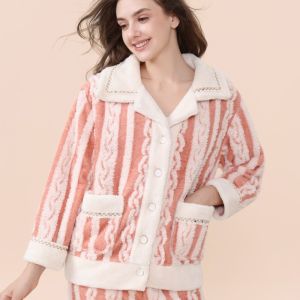 Womens Coral Fleece Pajamas Thickened Flannel Sleepwear Home Clothes Set Extra Large Size Fleece Lined Warmth Casual Style