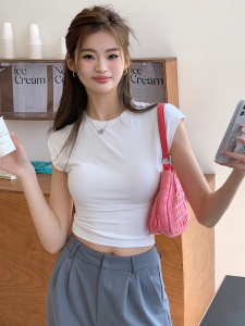 Summer White round Neck Short Sleeve Womens T-shirt Slim Fit Inner Wear Belly Button Short Top Korean Style Commute Fashion