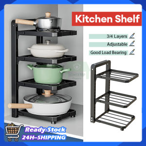 Kitchen Pot Rack 3/4 Tiers Draining Pans Pans Organizer Adjustable Stand Storage Rack Floor Cabinet Inner Table Corner Pot Dish Racks