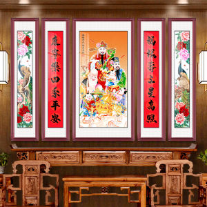 High Quality Chinese Style Living Room Wall Art Five Linked Rural Household Happiness Longevity Painting Decorative Canvas