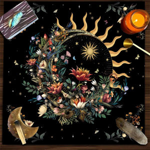 VIKAMA Tarot Khăn Trải Bàn Mặt Trời Mặt Trăng Hoa Bướm Thiết Kế Huyền Bí Huyền Bí Bàn Thờ Vải Bói Toán Thảm Phong Cách Hiện Đại Polyester Có Thể Giặt Bằng Máy