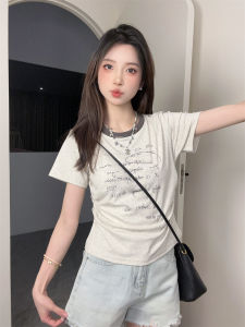 Áo Thun Nữ Tay Ngắn Cổ Tròn in Chữ Phong Cách Hàn Quốc Mùa Hè Mới Màu Tương Phản Áo Thun Cotton Ngắn Đa Năng Cho Bé Gái