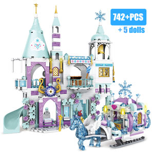 Friends Princess Luxury Ice Castles Playground House Movies Winter Snow Horse Figures Building Blocks Set Toy for Girls DIY Gift