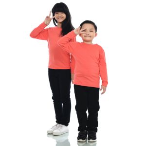 Kaos Polos Anak Oneck Lengan Panjang Bahan Katun Combed 30s Warna Salem
