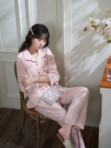 Mrs. Sleep Tight Long Sleeve Plaid Sweet Lady Home Clothes Set Spring Autumn Style Pink Home Living Suit for Women