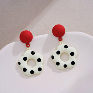 S925 Silver Needle French Style White Flower Stud Earrings Polka Dot Design Gentle Red Ear Jewelry Floral Alloy Fashionable