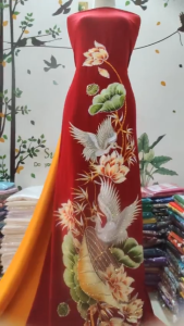 (đặc biệt xuất sắc) lụa Nhung Nhật thêu và ép đá ngũ sắc chuyên thiết kế áo dài dự tiệc áo dài sui gia