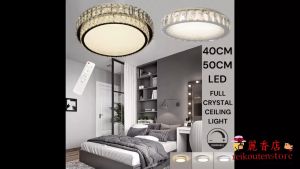 LAMPU PLAFON LED CRYSTAL BULAT 50CM 40CM 3 WARNA FREE REMOT CEILING LUXURY MEWAH FULL CRYSTAL KACA