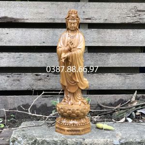 Tượng phật bà nam hải cao 30cm và 40cm chất liệu gỗ bách xanh cực đẹp