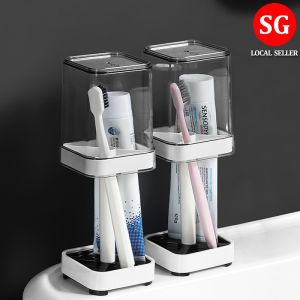 🇸🇬【SG stock】Toothbrush Holder Bathroom Dustproof Toothbrush Holder with Cover Box Toothpaste Bracket For Family Organizers Supplies Toothbrush Cup Mouthwash Cup Toothbrush & Accessories Holder