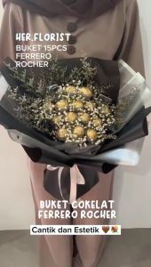 HER.FLORIST 15PCS Ferrero Rocher Bouquet / Buket Bunga Baby Breath dan Cokelat Ferrero Rocher / Ferero/ Chocolate / Coklat / Hadiah