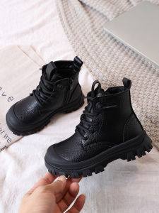 Boys Martin Boots Fleece Lined Genuine Leather Snow Boots Motorcycle Style Head Cover Anti Kick Girls Cotton Short Boots