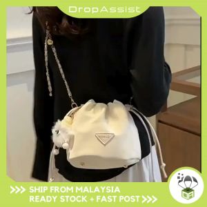 DROPASSIST 2057 READY STOCK Fashion Drawstring Mini Mobile Phone Bag Simple Lovely Bucket Bag Student Shoulder Crossbody Bag