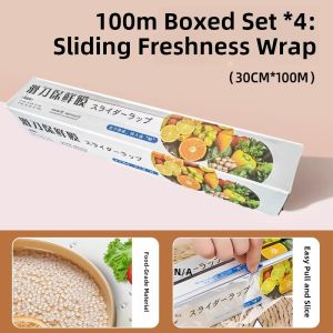 Sliding Knife Type PE Food Cutter Disposable Kitchen High Temperature Resistant Large Roll Boxed Food Grade ness Preservation Film
