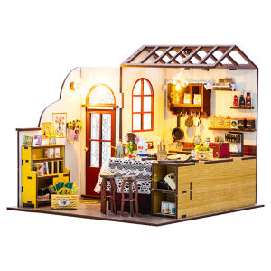 DIY Wooden Miniature Kitchen DollHouse Model Building Kits House Toys With Furniture For Children Gift Wooden Crafts Dollhouses
