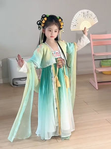 Elegant Cheongsam Dance Costume for Girls with Fan Dance Performance Super Fairy Tunic Dress Tang Suit Childrens Traditional Wear