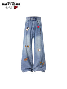 CHARLES JANGS HAPPY HEART | Peach Heart Design American Style Mens Jeans