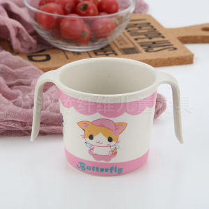 Childrens Bamboo Fiber Water Cup Baby Milk Drink Cartoon Learning to Drink Cup Double Ear Handle Cup Home Use