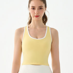 miiow | Cat Person Color Block Sports Vest Womens Fitness Yoga Top With Chest Pad Shockproof Gathered Outdoor Wear Nylon Fabric