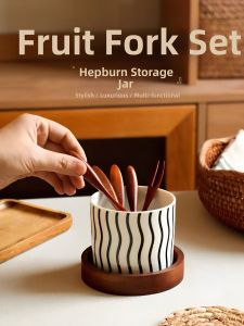 Aesthetic High-End Wooden Fruit Forks Set