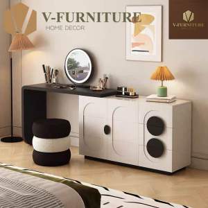 Bàn trang điểm Bàn làm việc kèm tủ đựng đồ cốt gỗ MDF chân bệt đa năng có thể xoay tùy chỉnh FRIA TG-17