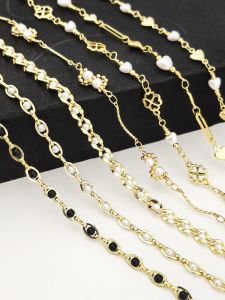 DIY Golden Pearl Handmade Chain Necklace Jewelry Accessories  out Pearl Mother of Pearl New Fashion Jewelry Chain