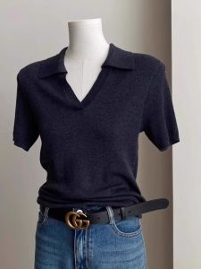 High Quality Deep Grey Short Sleeve V-neck Polo T-shirt