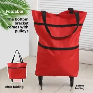 1pc Portable and Foldable Shopping Cart Household Vegetable Cart Lightweight with Wheels Backpackable