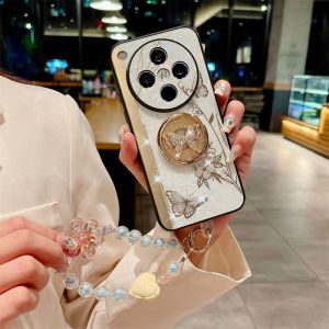 เคสสำหรับ OPPO Find X8 Pro Find X7ที่มีห่วงผีเสื้อชุบทองที่ละเอียดอ่อนมากฝาหลังพร้อมสร้อยข้อมือบูติกเลนส์กล้องป้องกันรอยกันกระแทกกันตก