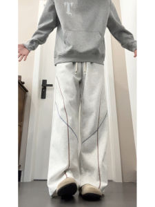 กางเกงวอร์มสปอร์ตทรงหลวมสำหรับผู้ชาย ทรงตรง ทรงหลวม กางเกงขายาวลำลองฤดูใบไม้ผลิและฤดูใบไม้ร่วง สไตล์สตรีท ดีไซน์ HUSSER Line ขาบends