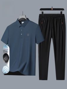 ROMON | Lomond Ice Silk Short Sleeve T-Shirt Casual Set Mens Summer Thin Fashionable Urban Style Dad Fathers Day Clothing