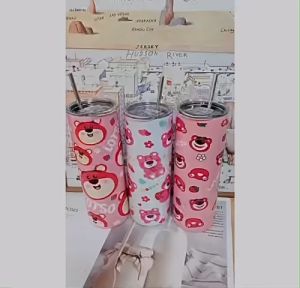 [ 600ML ] Ly giữ nhiệt gấu dâu Lotso chất liệu inox 304 không gỉ cao cấp Cốc giữ nhiệt gấu dâu Lotso bình giữ nhiệt gấu dâu Lotso