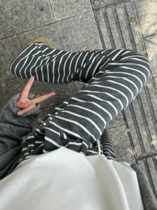 175 Tall Long Gray Striped Wide-Leg Pants Female High Waist Slim Looking Drape Lazy Straight-leg Loose-Fitting Mopping Pants