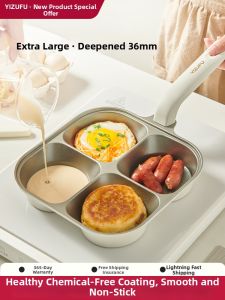YIZHIFU | Non-stick Breakfast Pan for Pancakes Eggs and Hamburgers 4 Holes Home Use